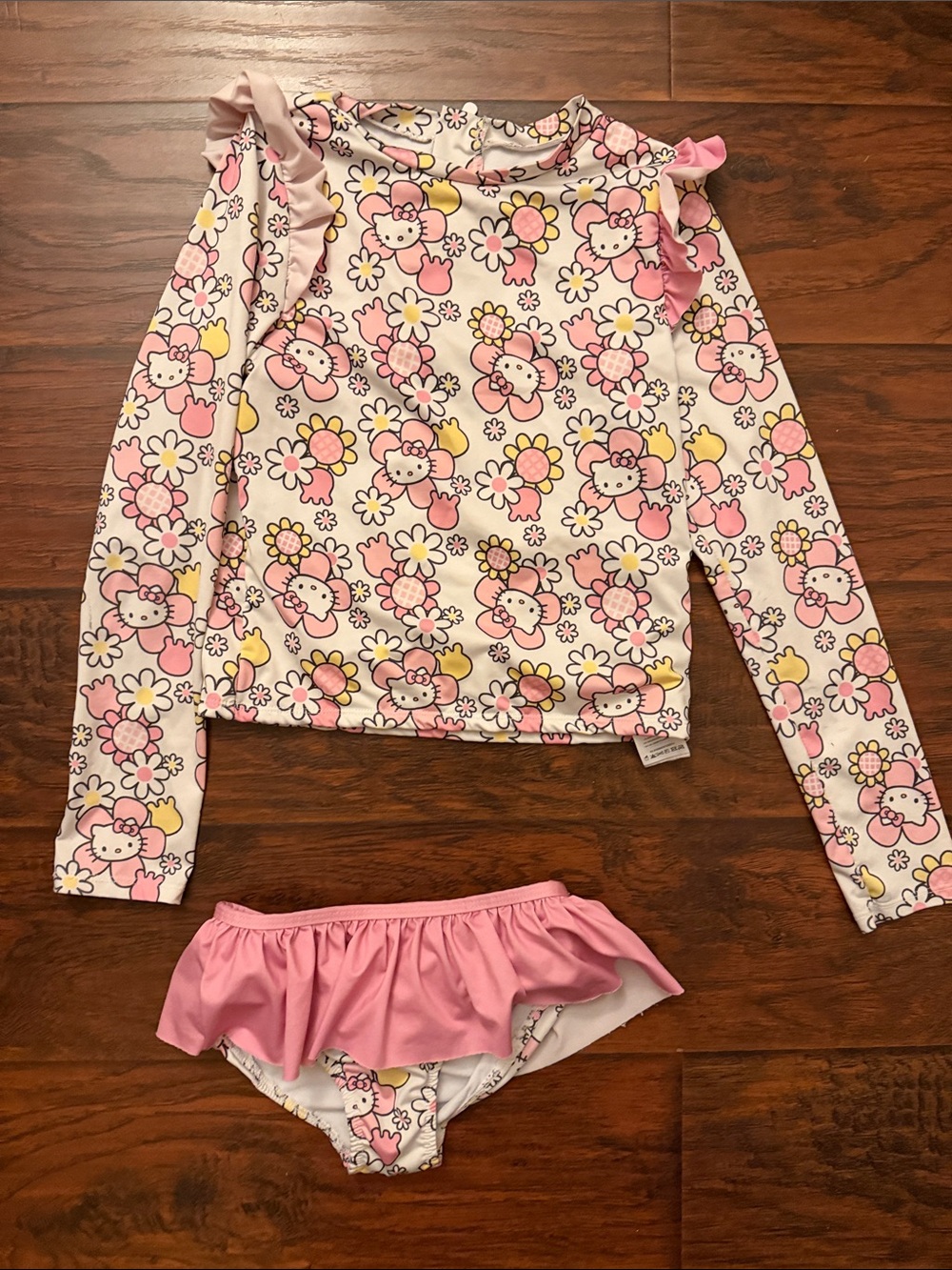 Hello Kitty Pink & Yellow Floral Long-Sleeve Rashguard Set